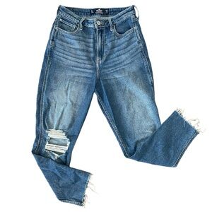 Medium Wash Ripped Ultra High Rise Mom Jean - Hollister Vintage Stretch